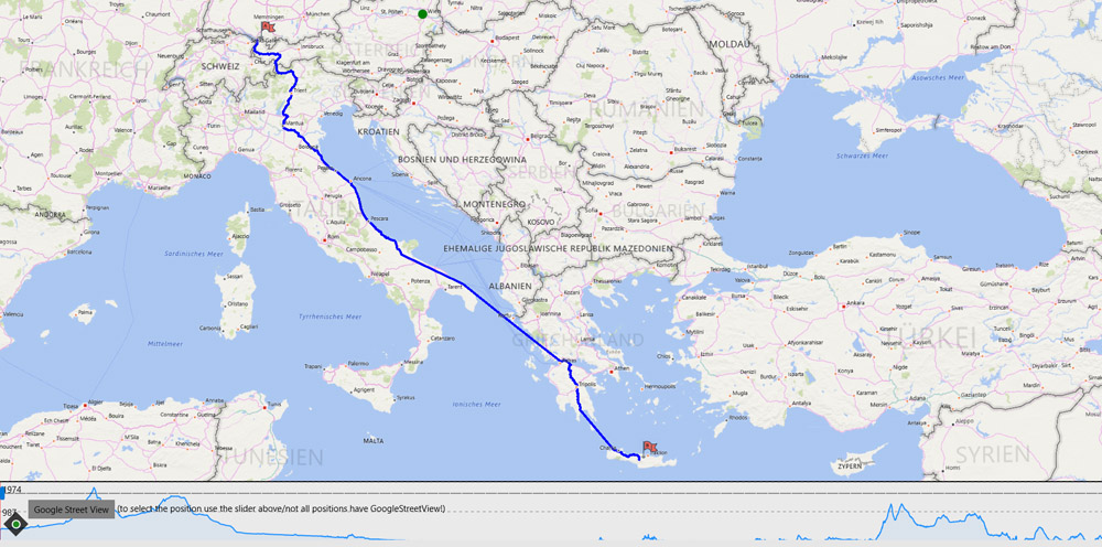 Streckenverlauf Route Vorarlberg nach Griechenland über Italien